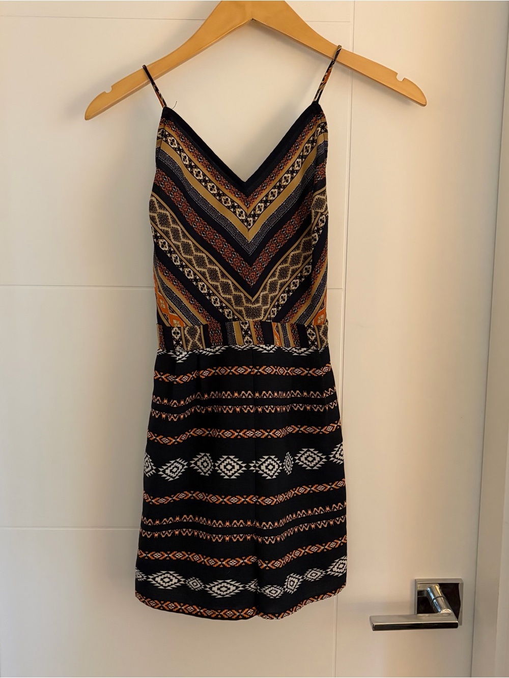 Black Patterned V-Neck Spaghetti Strap Romper